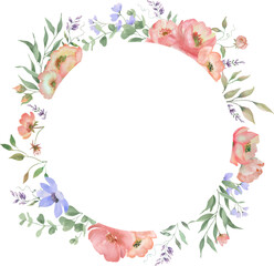  Watercolor floral frame. Hand drawn illustration isolated on white background. Vector EPS.