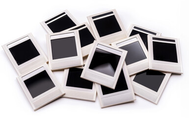 Collection of blank white Polaroid photo frames arranged in a scattered collage