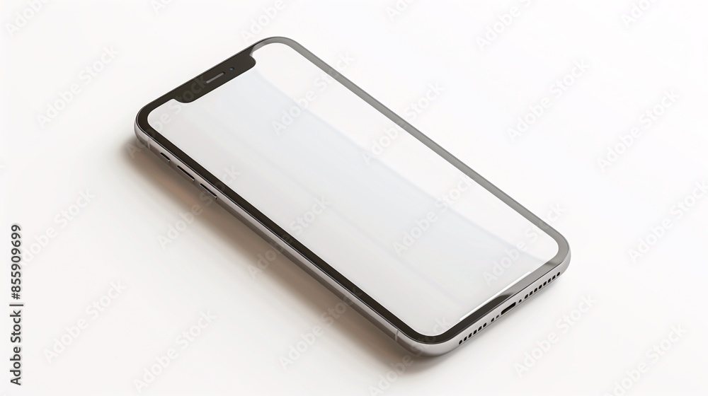 Poster a new smartphone xs with a blank screen is isolated on a white background in a flat lay, top-view co