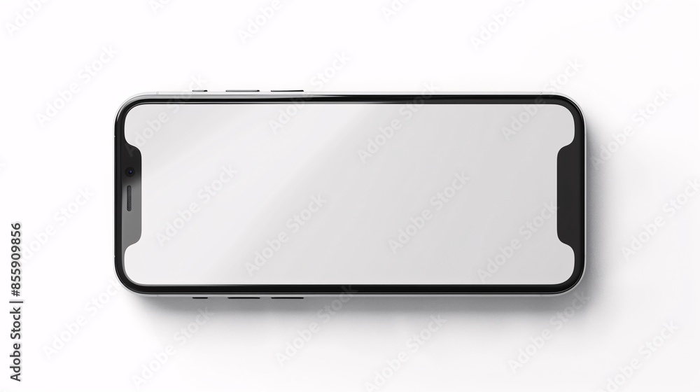 Poster a new smartphone xs with a blank screen is isolated on a white background in a flat lay, top-view co