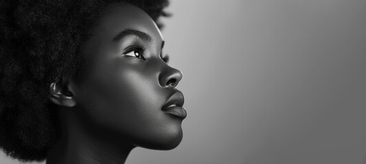 Fototapeta premium Striking black and white portrait showcasing the profile of a confident young woman
