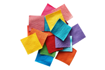 Colorful textured squares piled together, showcasing a vibrant mix of colors and surfaces perfect for design and crafting inspiration.