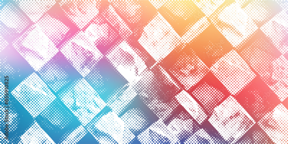 Poster a horizontal banner of gray boxes blocks with a geometric background