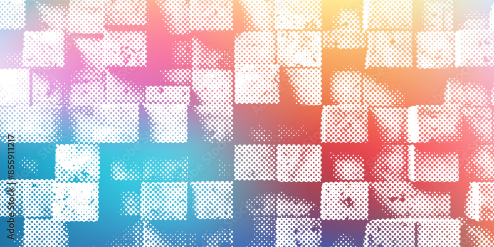 Poster a horizontal banner of gray boxes blocks with a geometric background