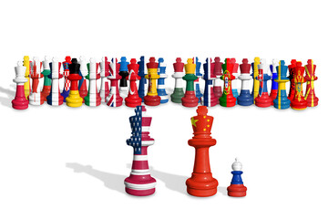 Chess made from flags of Nato members and China with Russia