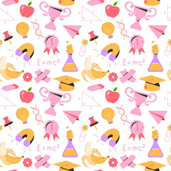 children school elements. school supplies seamless pattern. Back to school