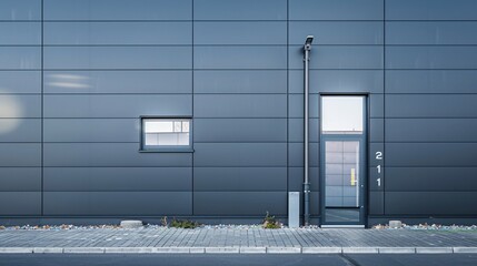 Obraz premium Gray aluminum panel facade details on industrial building.