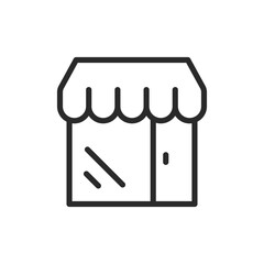 Store with glass display and awning, linear style icon. Editable stroke width