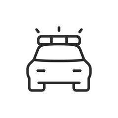 Police car, linear style icon. Police car with flashing lights. Editable stroke width.