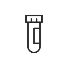 Test tube, linear style icon. Laboratory test tube with a label. Editable stroke width.