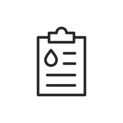 Medical report, linear style icon. Clipboard with drop and text. Editable stroke width