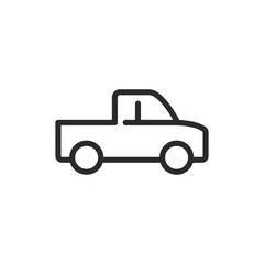 Pickup truck, linear style icon. Side view of a pickup truck. Editable stroke width.