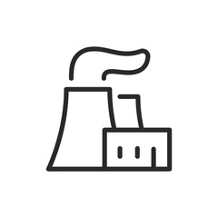 Power plant with cooling towers, linear style icon. Power plant with cooling towers, energy production and emissions. Editable stroke width.