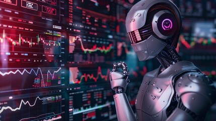 Fototapeta premium AI analyzing indicators for cryptocurrency trading in graphic.