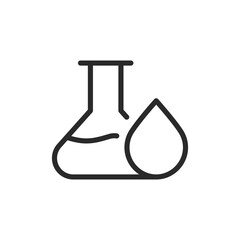 Flask and droplet, linear style icon. chemical analysis and experimentation. Editable stroke width