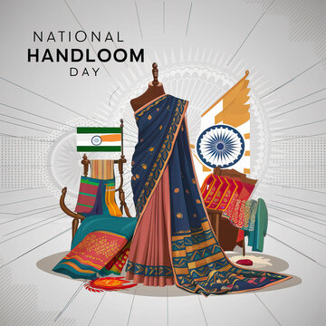 National Handloom Day, illustration in flat design, National Handloom Day Poster, National Handloom, Banner, Poster, 
