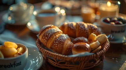 Breakfast Concept with Coffee and Croissants at Hotel