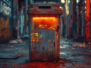 Post-Apocalyptic Trash Bin in Neon Glow
