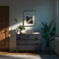 Elegant room interior with stylish chest of drawers