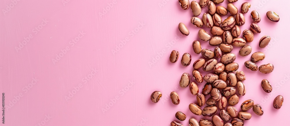 Aufkleber closeup pinto beans isolated on pastel background food. copy space image. place for adding text and 