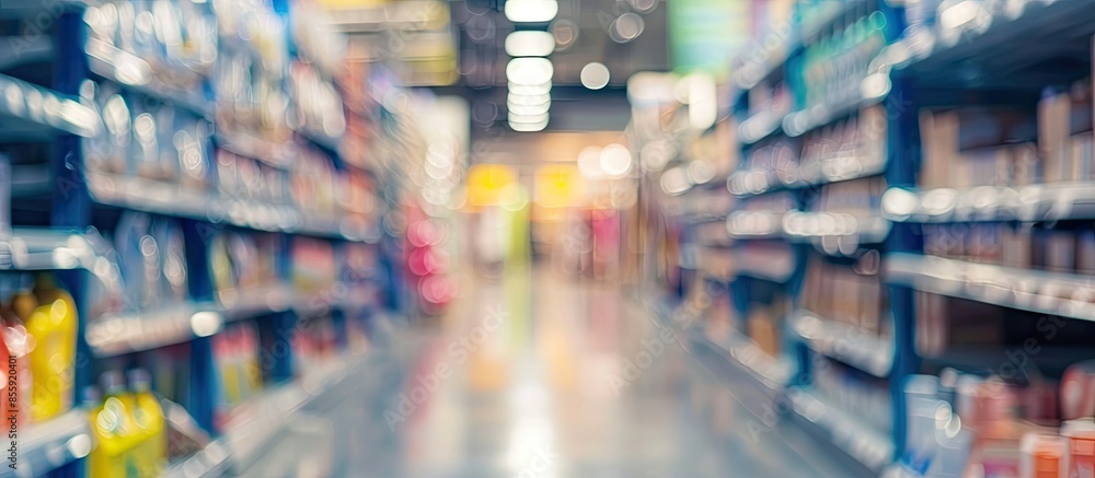 Poster abstract blur background of store for home improvement and diy. copy space image. place for adding t