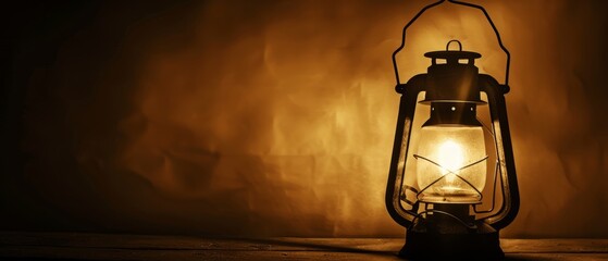 A single kerosene lamp glows in the darkness, casting a warm light.