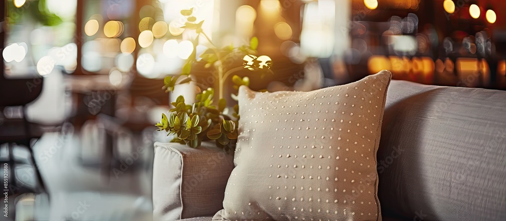 Aufkleber beautiful pillow on sofa in coffee shop. copy space image. place for adding text and design