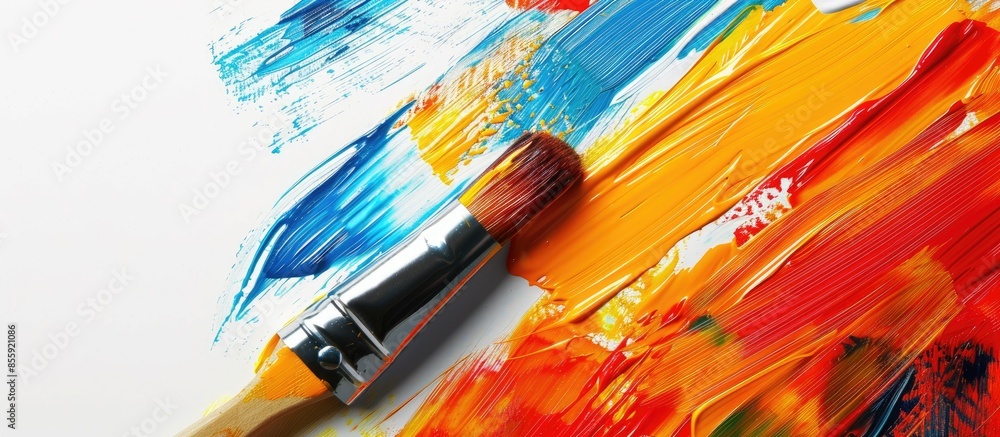 Poster roller paint brush on background. copy space image. place for adding text and design