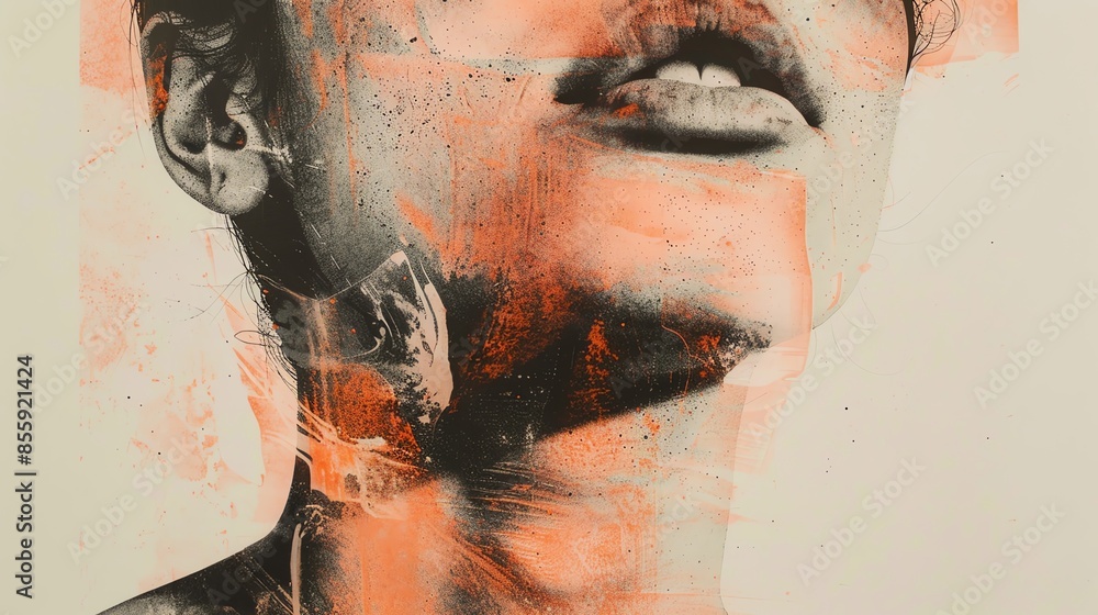 Poster abstract painting of a face blending realistic features with artistic brush strokes, evoking emotion