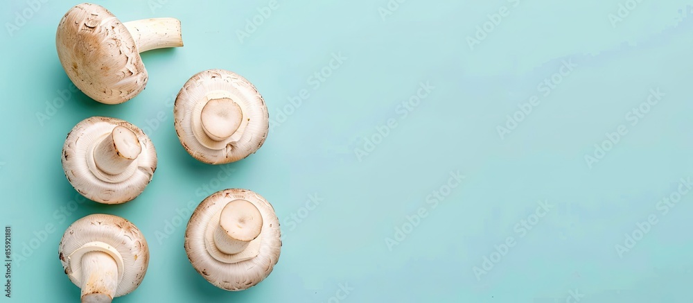 Poster mushrooms isolated on a pastel background. food isolated. copy space image. place for adding text an