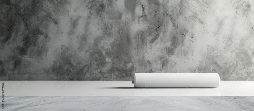 Poster the roller blind lies on a white or gray concrete surface. copy space image. place for adding text a