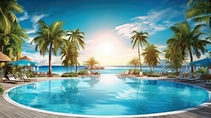 panoramic holiday landscape luxury beach poolside resort hotel swimming pool beach