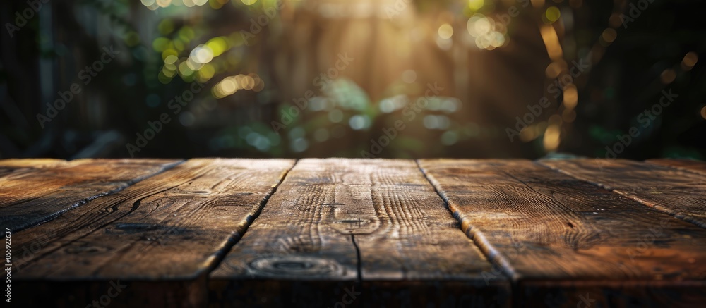 Poster wooden table with blurred background. copy space image. place for adding text and design