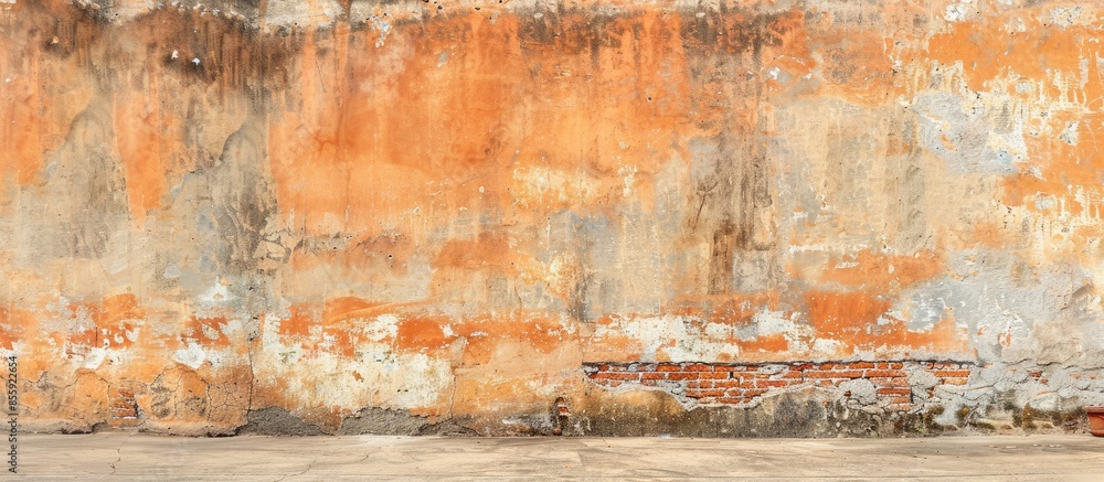 Poster orange brick wall surface overlaid with cement. copy space image. place for adding text and design