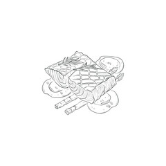 Ocean and Sea, Botanica illustration. Black ink, line, doodle style. 