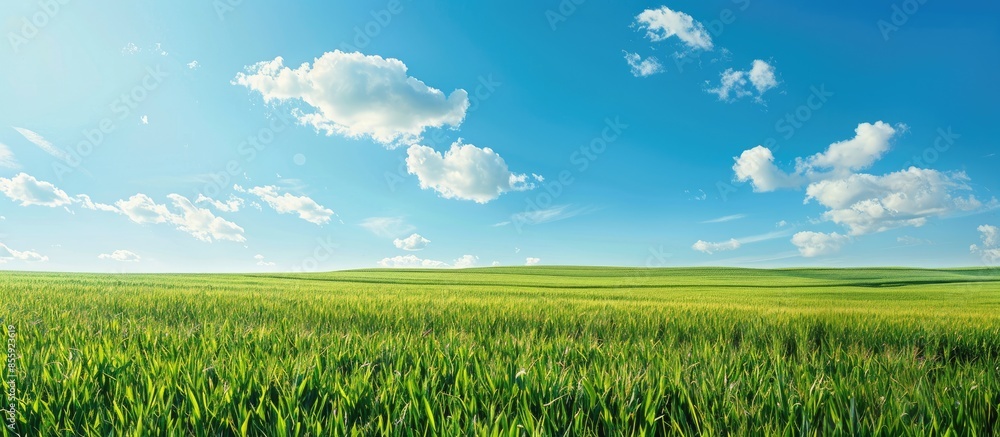 Aufkleber corn field and blue sky. wide photo. copy space image. place for adding text or design