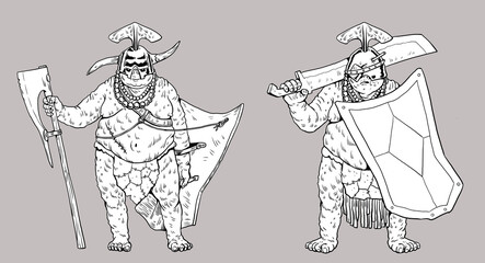 Fantasy creature - Troll. Fantasy drawing with monster warriors to color in.	