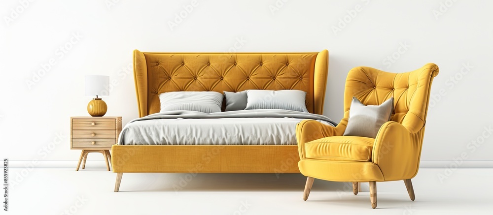 Poster bed and chair sofa isolated on white background. copy space image. place for adding text and design