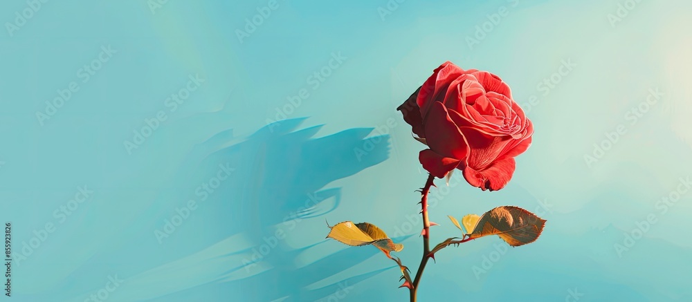 Poster red rose isolated on pastel background flower summer. copy space image. place for adding text and de
