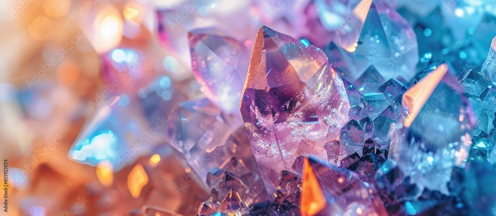 Aufkleber macro closeup detail shot of a crystal gem stone slice pastel background. copy space image. place fo