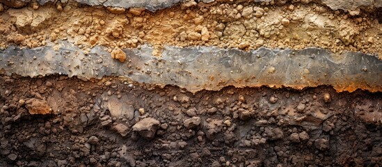 Form of soil layers,its colour and textures,texture layers of earth surface for background. Copy space image. Place for adding text and design