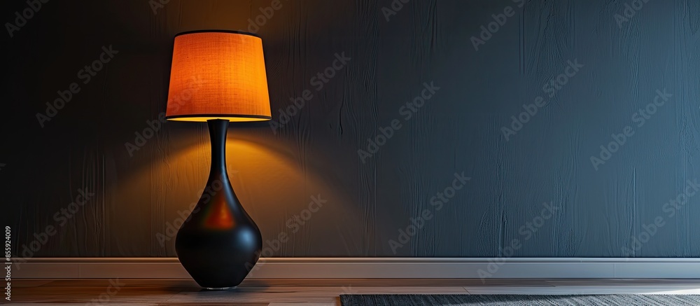 Poster modern stylish lamp in the dark room. copy space image. place for adding text and design