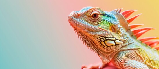 Fototapeta premium Dragon at the zoo pastel background Isolated Nature. Copy space image. Place for adding text and design