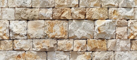 Beige stone wall, background, texture. Copy space image. Place for adding text and design