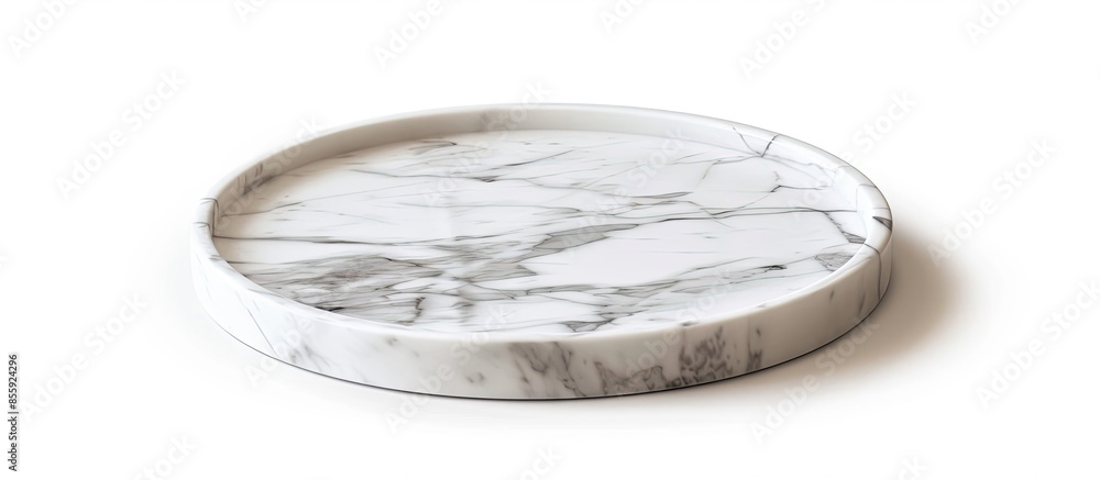 Wall mural luxury marble cake plate isolated on white. copy space image. place for adding text and design