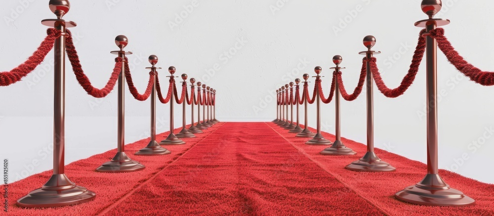 Poster red carpet and rope barrier and backdrop on white. copy space image. place for adding text and desig