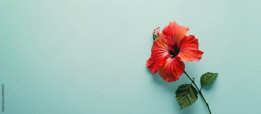 Aufkleber a red hibiscus flower isolated on pastel background. selective focus and shallow depth of field. cop