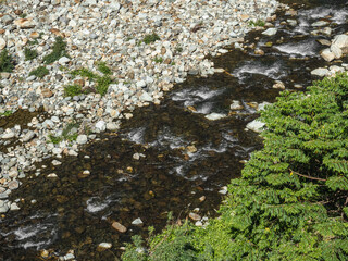 The clear stream in the canyon.	