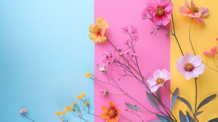 Fototapeta premium Decorative floral mockup on colorful backdrop for Women s Day or Mother s Day card with space for text