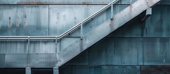 Close up image of minimalist metal structure.Catwalk or ramp and urban accesibility concept.Modern architecture detail. Copy space image. Place for adding text or design